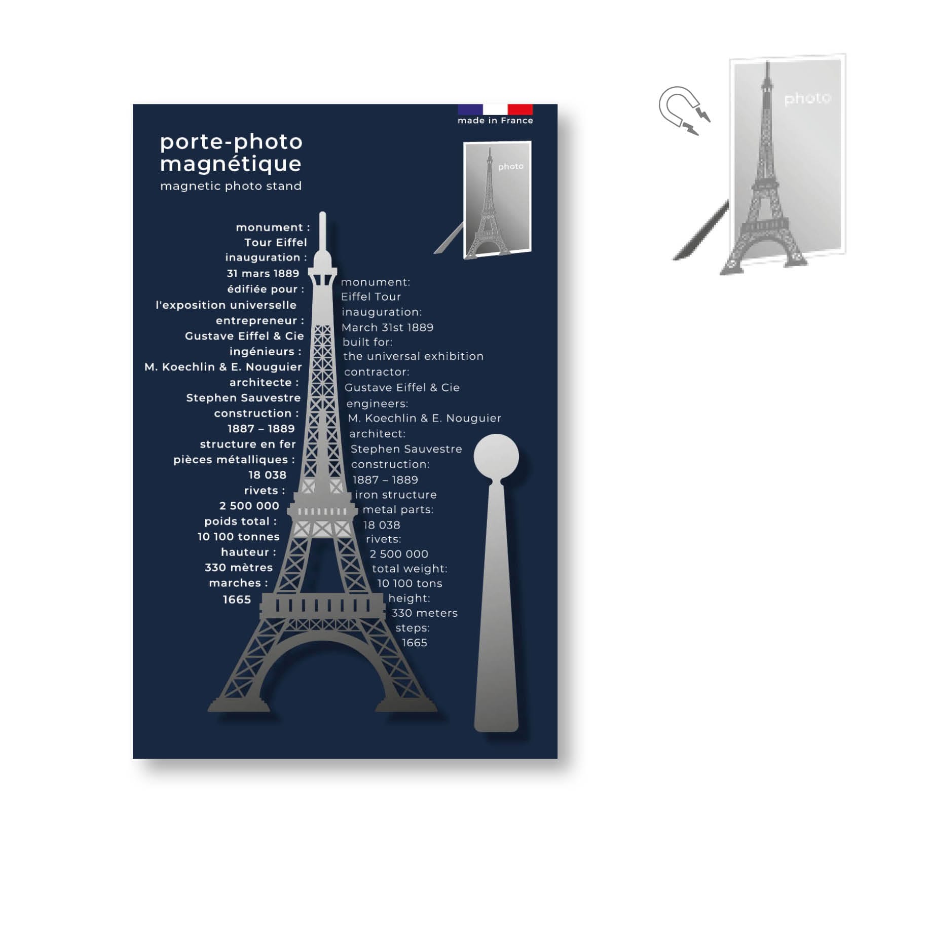 Tout Simplement - Porte-photo magnétique en métal - Tour Eiffel (argenté mat) – Image 3