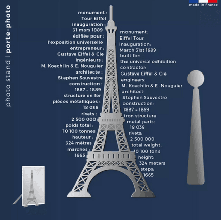 Tout Simplement - Porte-photo magnétique en métal - Tour Eiffel (argenté mat)