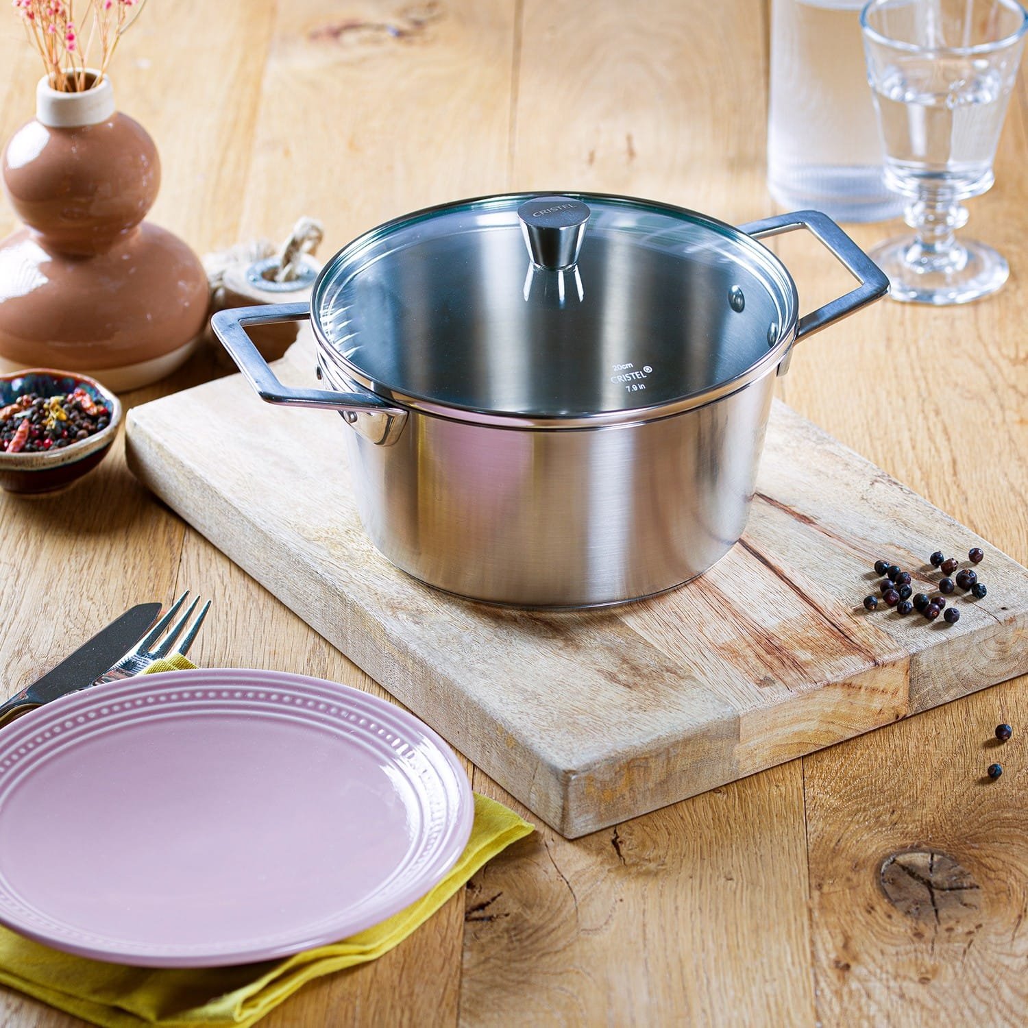 Cristel 1826 - Faitout inox brossé avec couvercle 24cm – Image 2